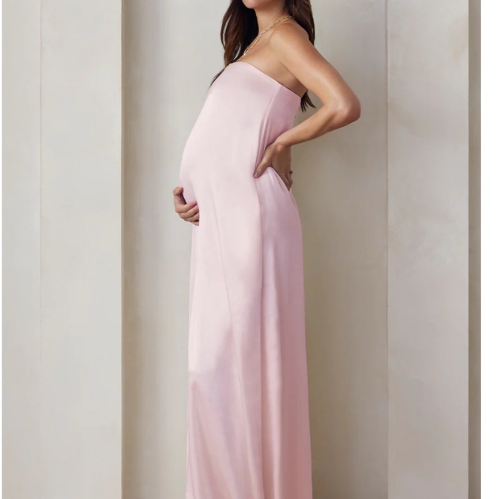 Elegant Pink Strapless Maternity Dress